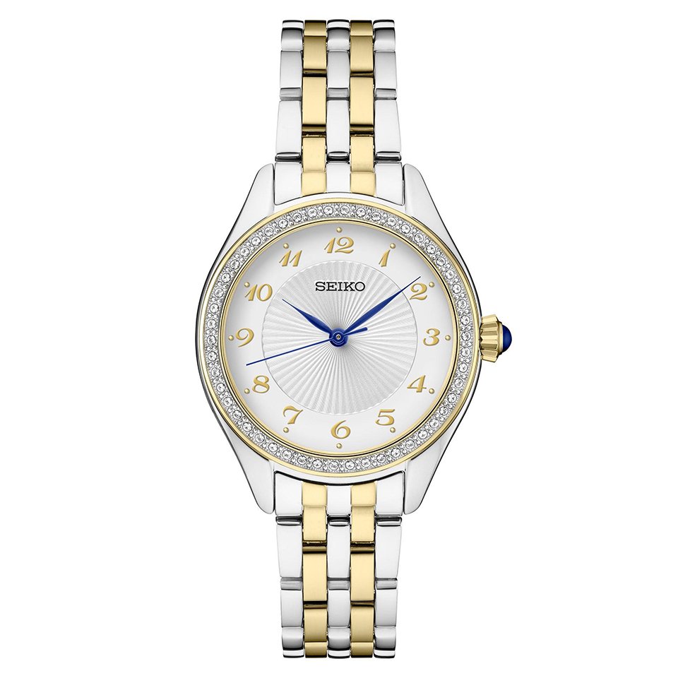 Seiko Ladies Essentials Crystal Gold & Silver-Tone SS Watch, White Dial