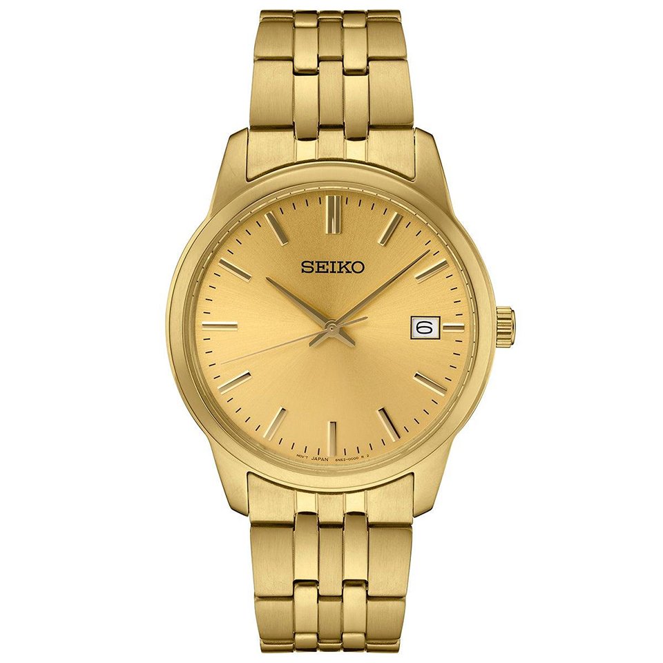 Seiko Mens Essentials Gold-Tone Stainless Steel Watch, Gold Dial