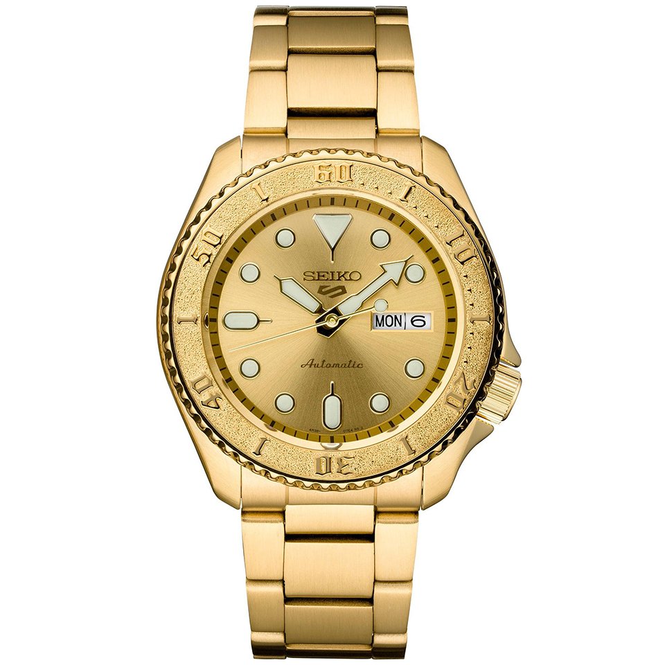 Seiko Men’s Seiko 5 Sports Automatic Gold-Tone Stainless Steel Watch with Gold-Tone Dial
